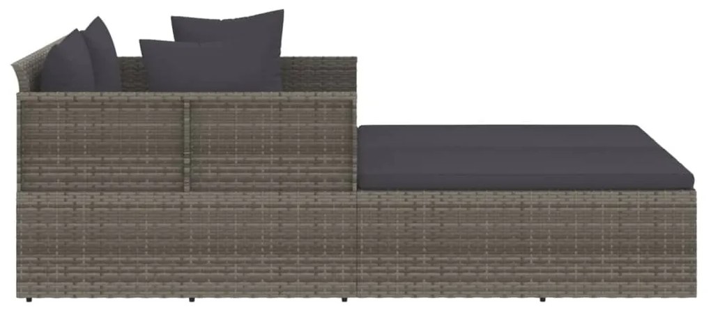 Espreguiçadeira com almofadões cinzentos 182x118x63 cm vime PE