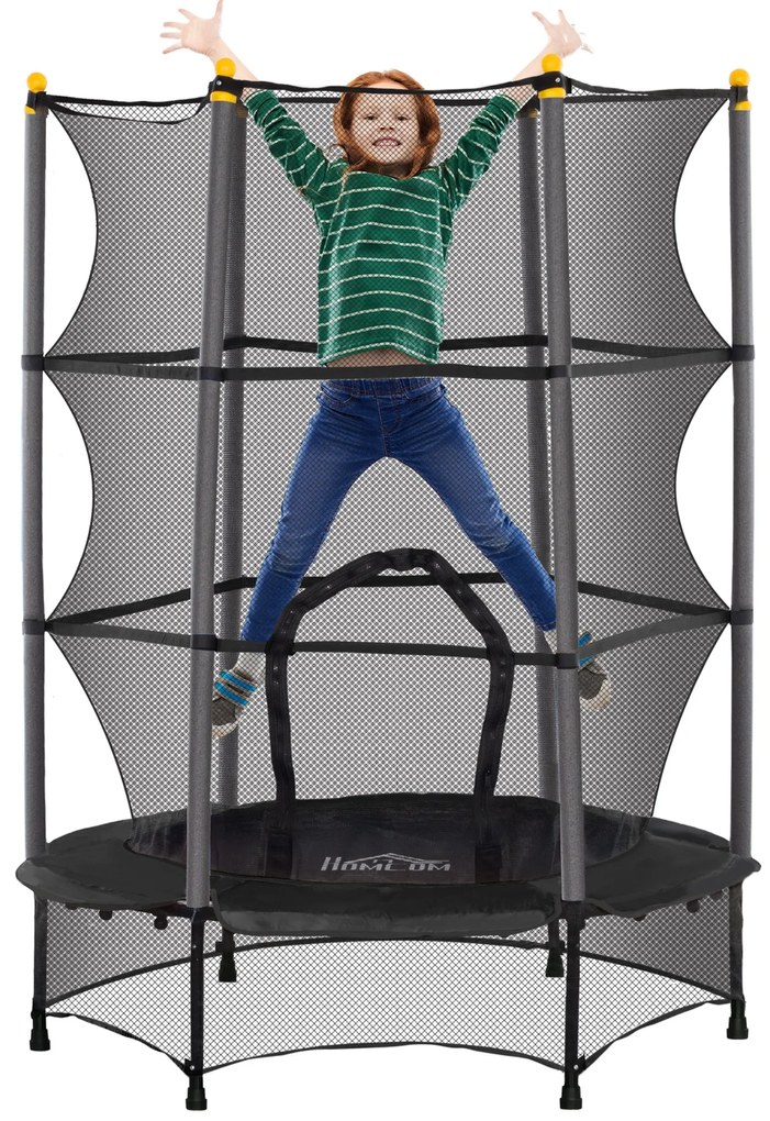 HOMCOM Trampolim para Crianças com Rede de Segurança e Estrutura de Aço para Interiores e Exteriores Carga 50kg Ø140x190 cm Preto