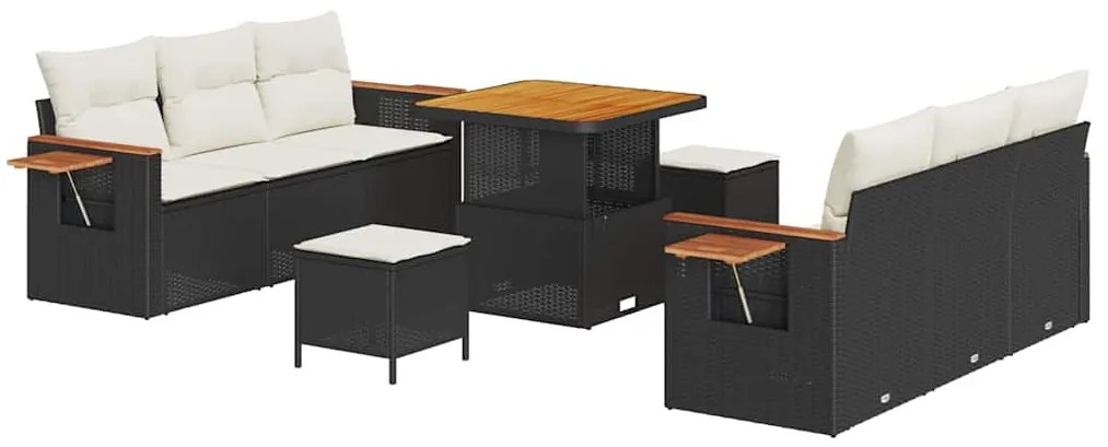 Conjunto de Sofá de Jardim de 9 Peças com Almofadas em Rattan Poly Pre