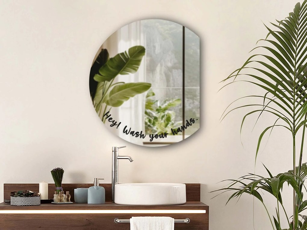 Autocolante para espelho S47 – Hey! Wash your hands. (round)