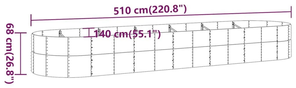 Canteiro elevado jardim 510x140x68 aço revestido a pó prateado