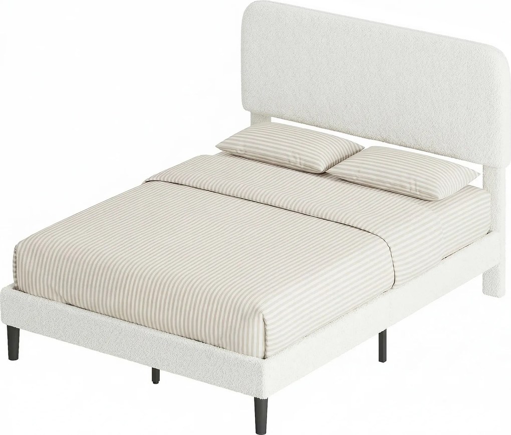 Estrutura de cama 140 x 190 cm com base de cama (COLCHÃO NÃO INCLUIDO), cabeceira ajustável, cama de casal estofada em veludo Teddy, ripas de metal, b
