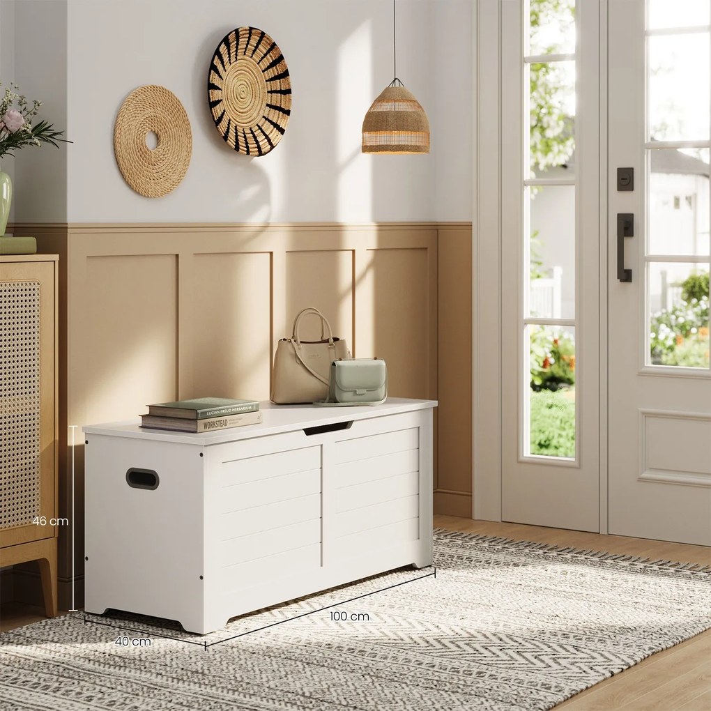 Caixa de arrumação com 2 dobradiças de segurança 40 x 100 x 46 cm branco