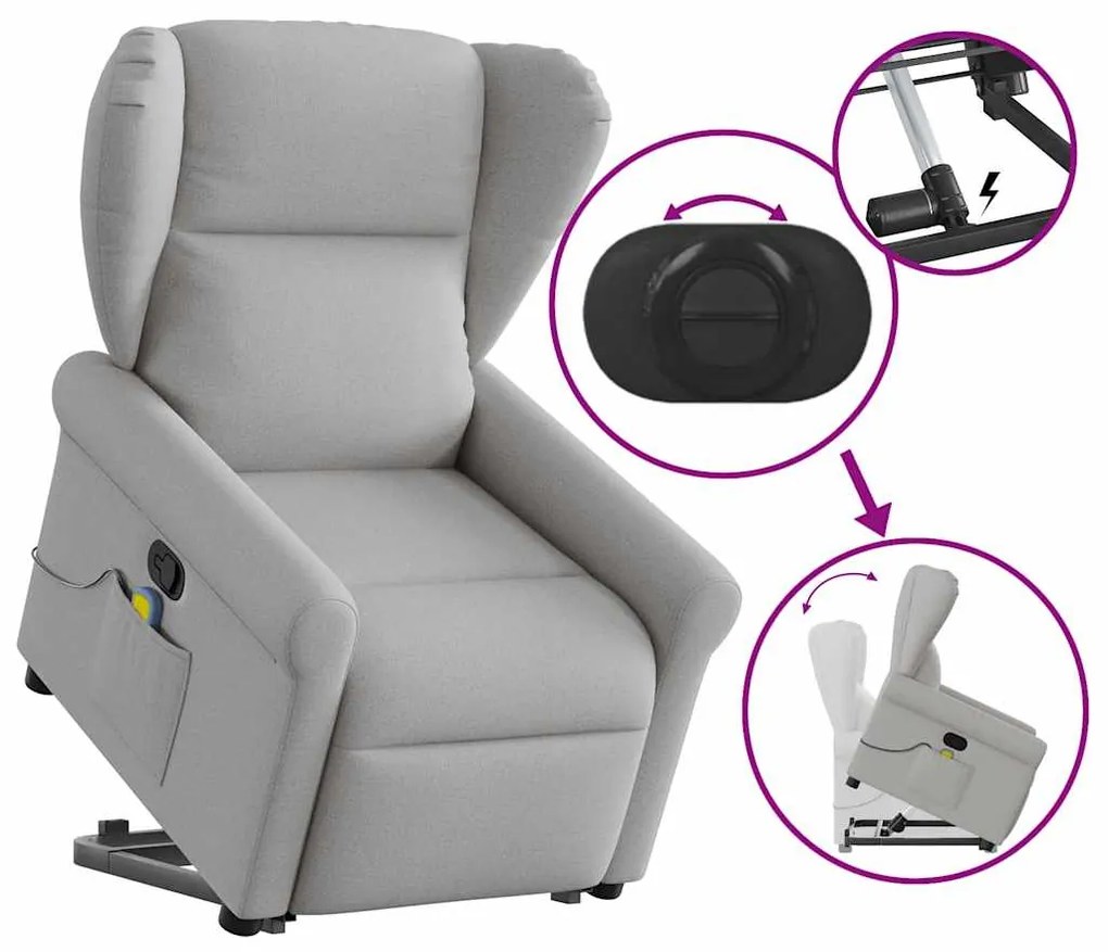 Poltrona elevatória de massagens tecido cinzento-nublado