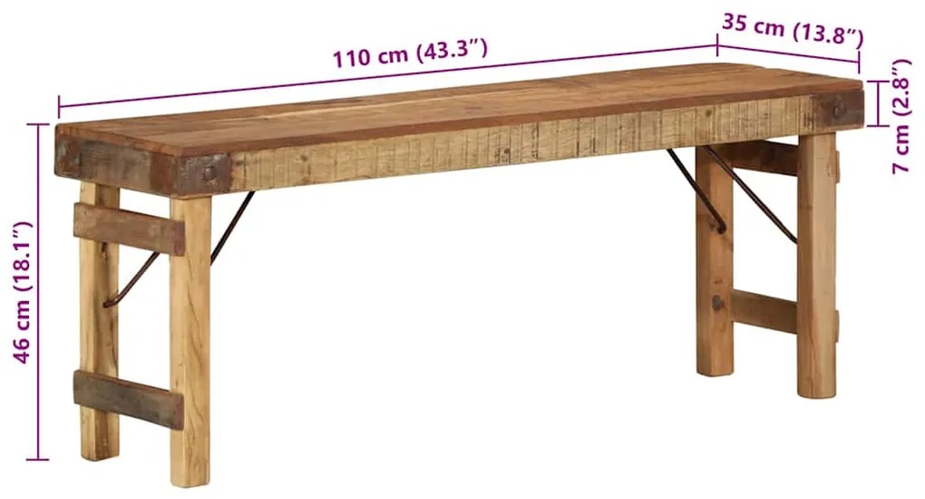 Banco 110x35x46 cm Madeira Recuperada