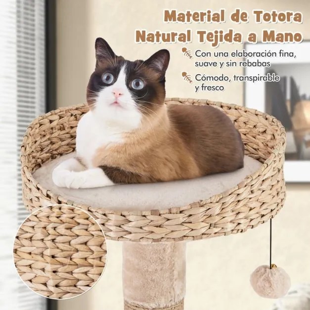 Arranhador para gatos 6 camadas 164 CM com Poleiro Cesto Cama Bolas Bege Almofadas laváveis bege