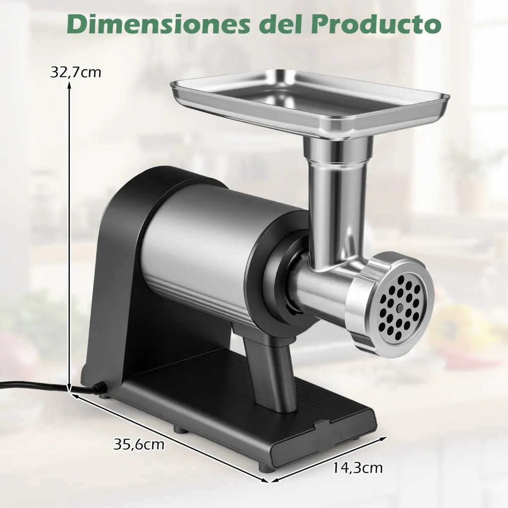 Picador de carne elétrico Triturador de 2000 W com embutidora 3 tubos para enchidos 3 placas de trituração Kit Kibbe Lâmina preta