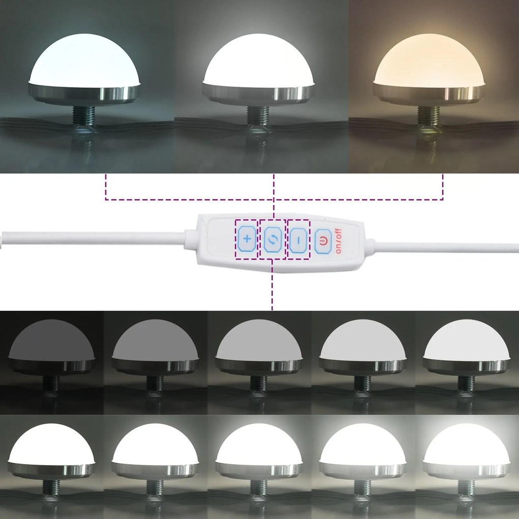 Conjunto de Mesa de Cômoda de 3 Peças com LED em Madeira de Engenharia