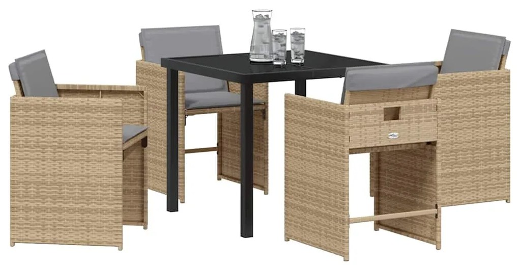 Conjunto de Jantar de Jardim de 5 Peças com Almofadas em Rattan Sintét