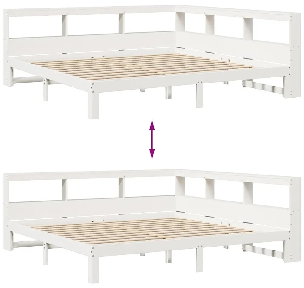 Cama com estante sem colchão 180x200 cm pinho maciço branco
