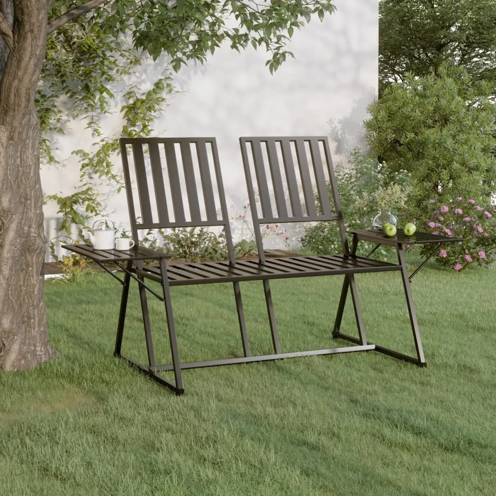vidaXL Banco de jardim de 2 lugares 165 cm aço preto