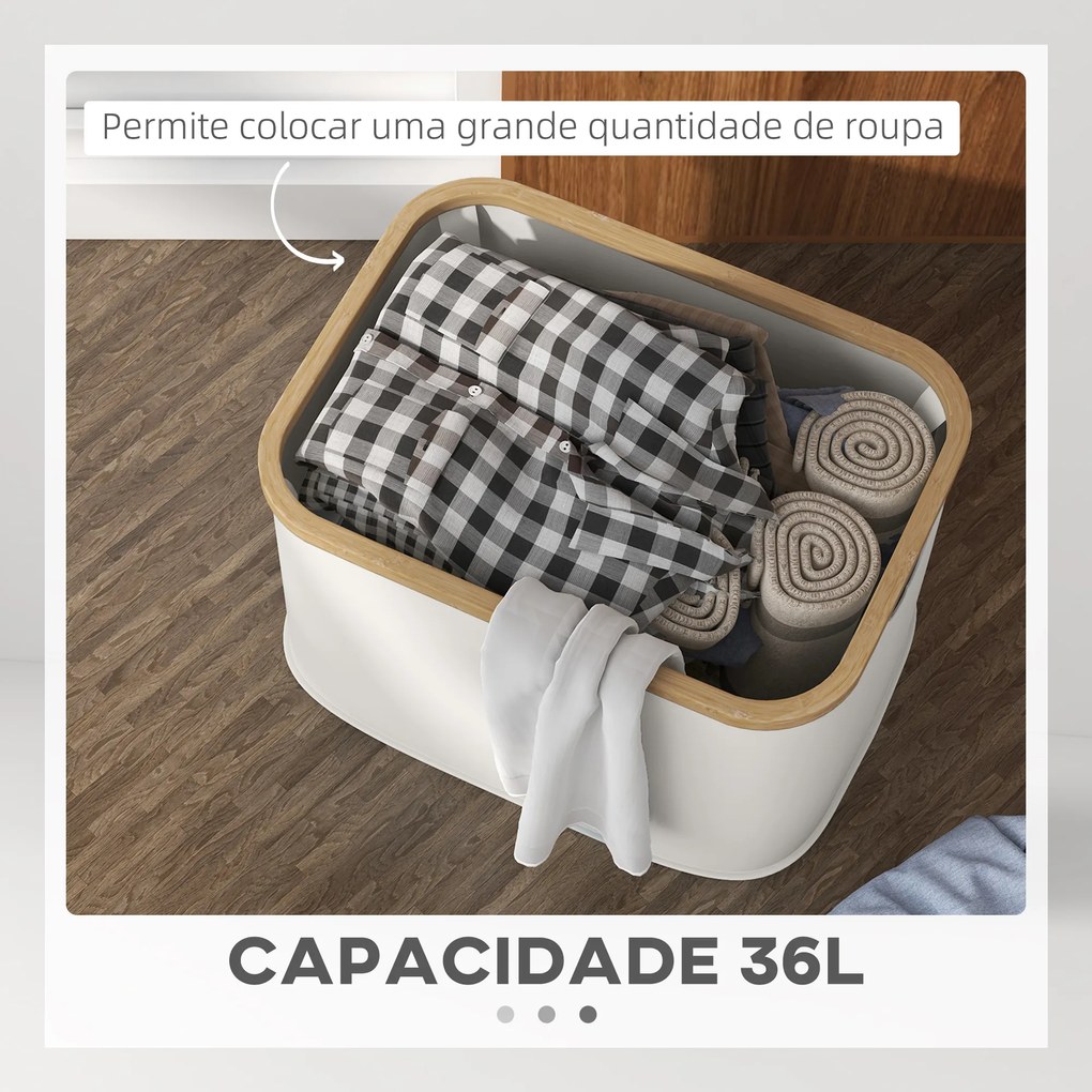 Cesto para Roupa Dobrável Cesto para Roupa Suja 36 L para Casa de Banho Dormitório Lavandaria 44,3x33,3x26,5 cm Creme