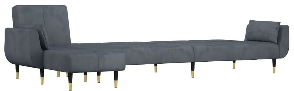 Sofá-cama em forma de L 275x140x70 cm veludo cinzento-escuro