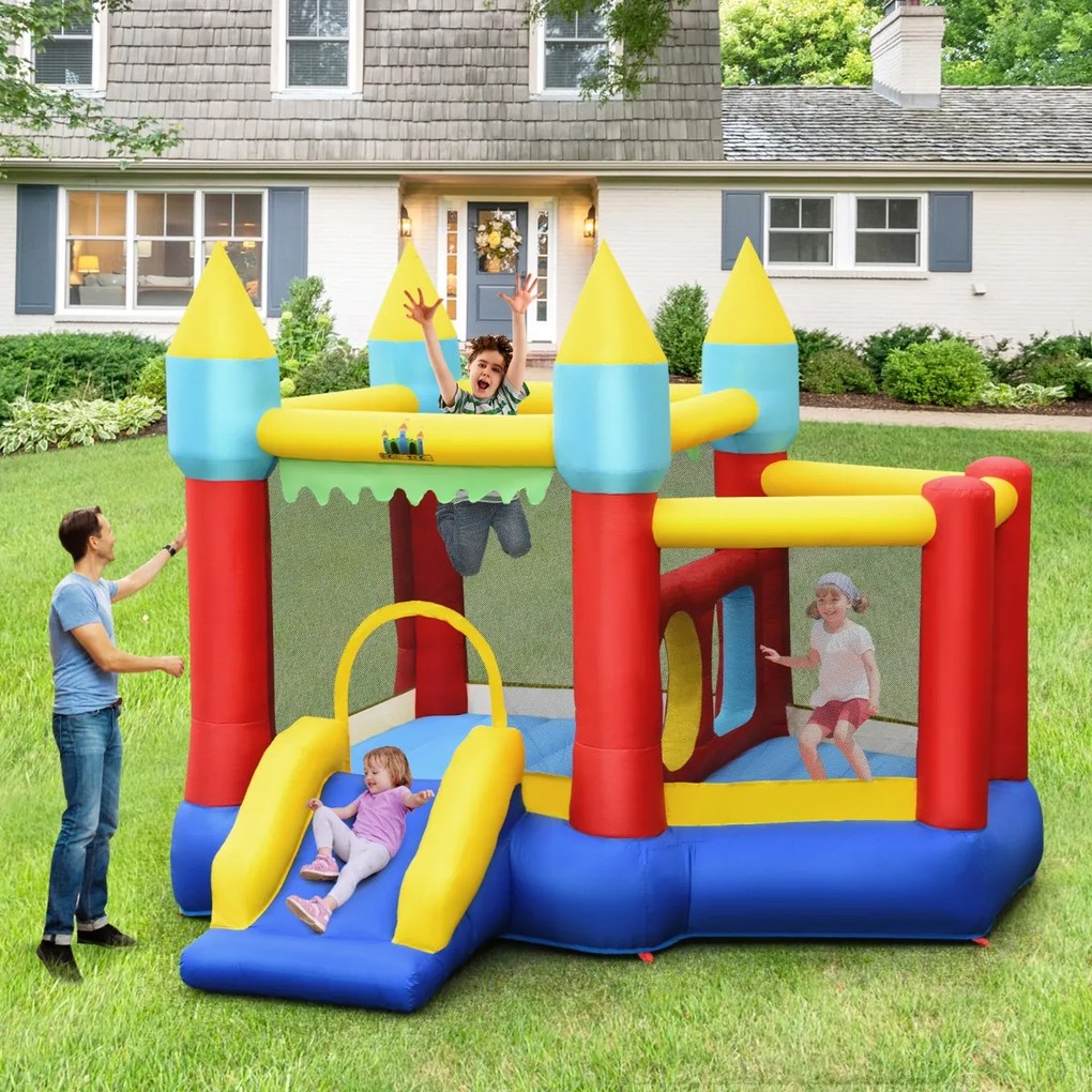 Castelo insuflável com piscina com 100 bolas, escorrega, brinquedo perfeito para crianças com compressor, 301 x 313 x 245 cm Multicolorido