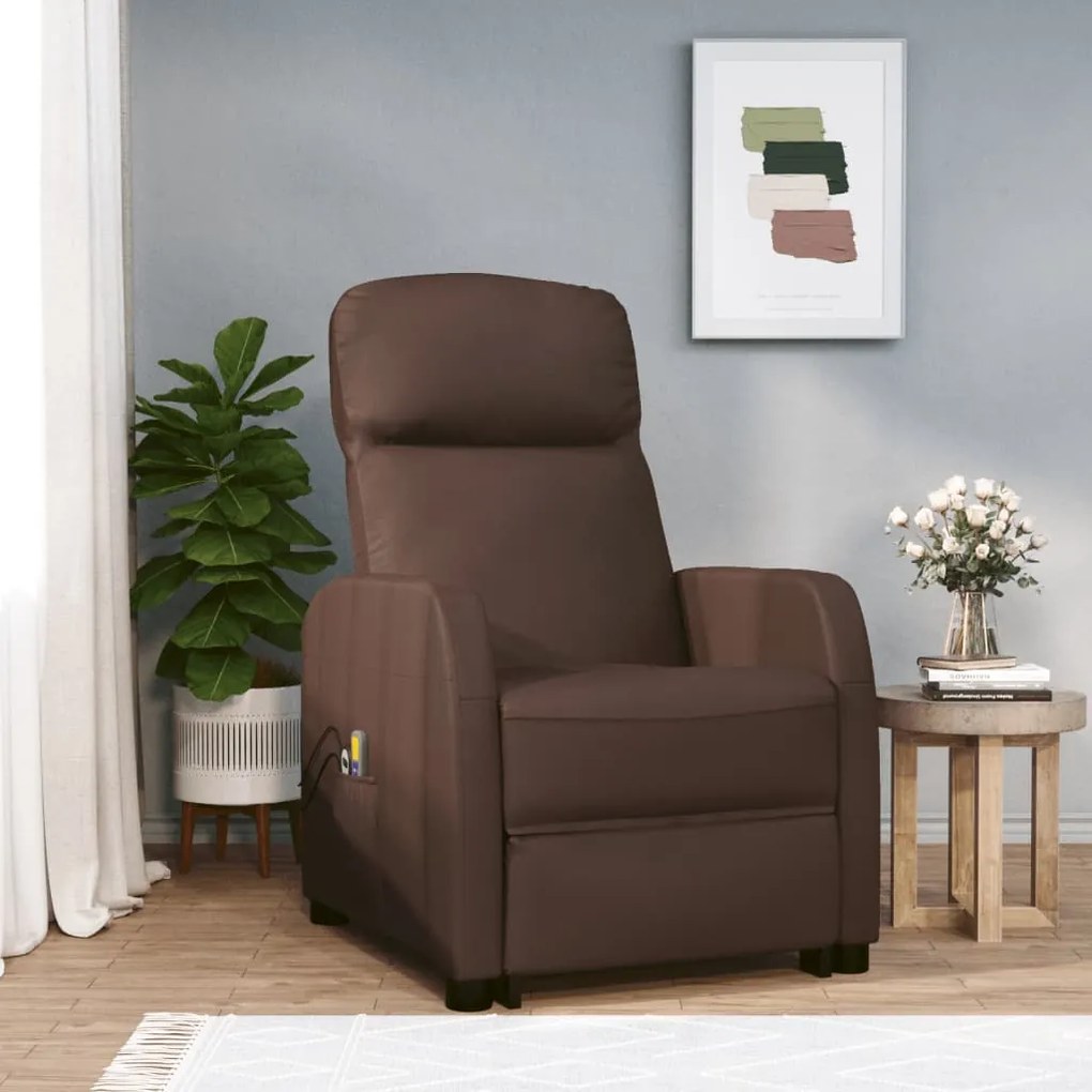 vidaXL Poltrona de massagens elevatória couro artificial castanho