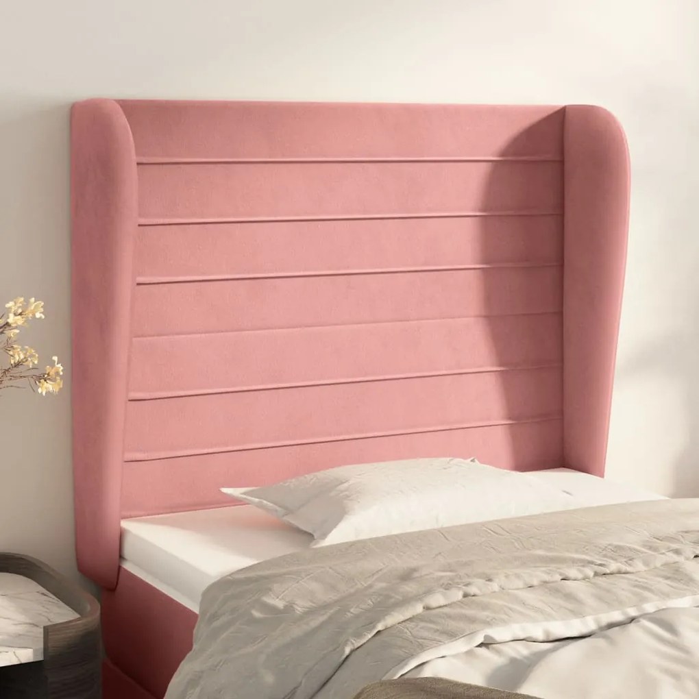 Cabeceira de cama c/ abas veludo 93x23x118/128 cm rosa