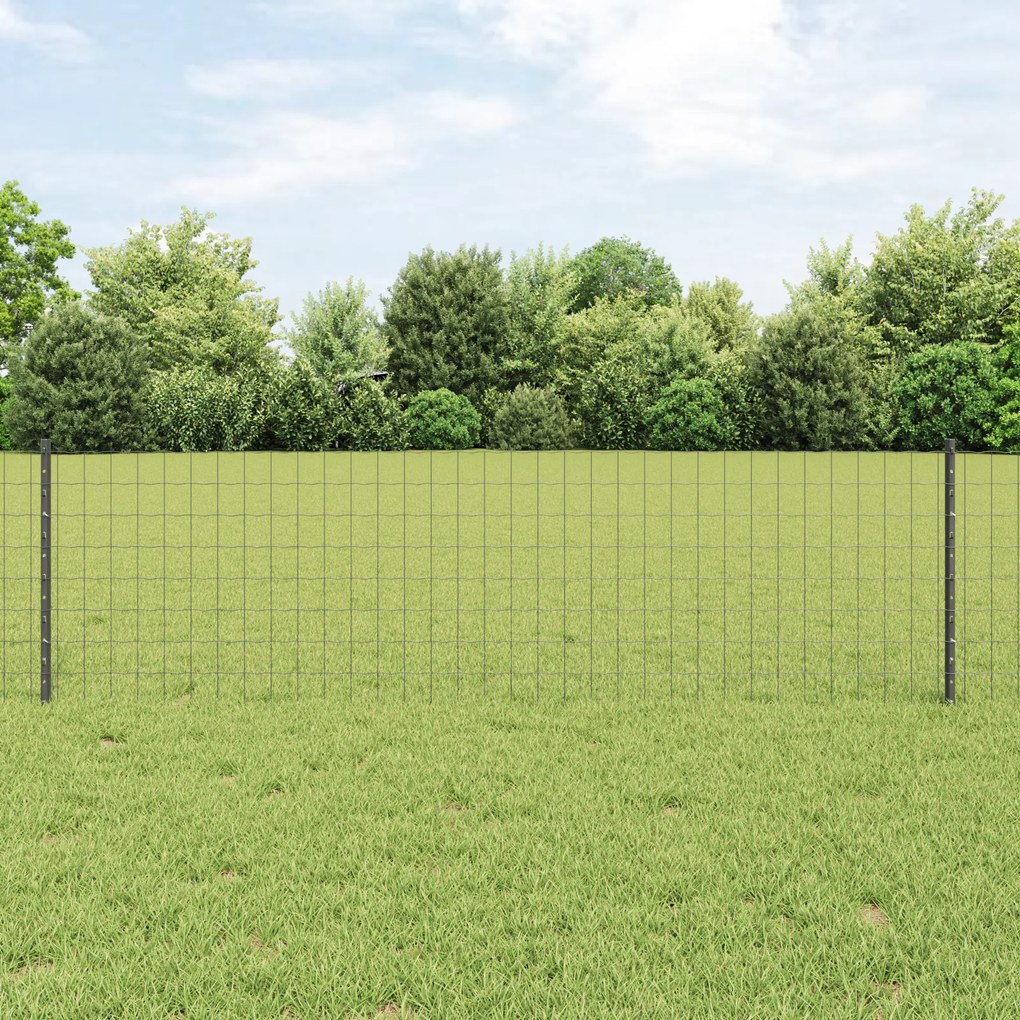 Cerca Euro com 22 Postes U Cinza 0,6x50 m Aço