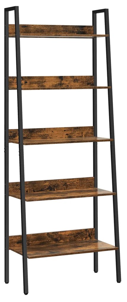 Estante com 5 prateleiras forma escada 30 x 60 x 170 cm Castanho Vintage-preto