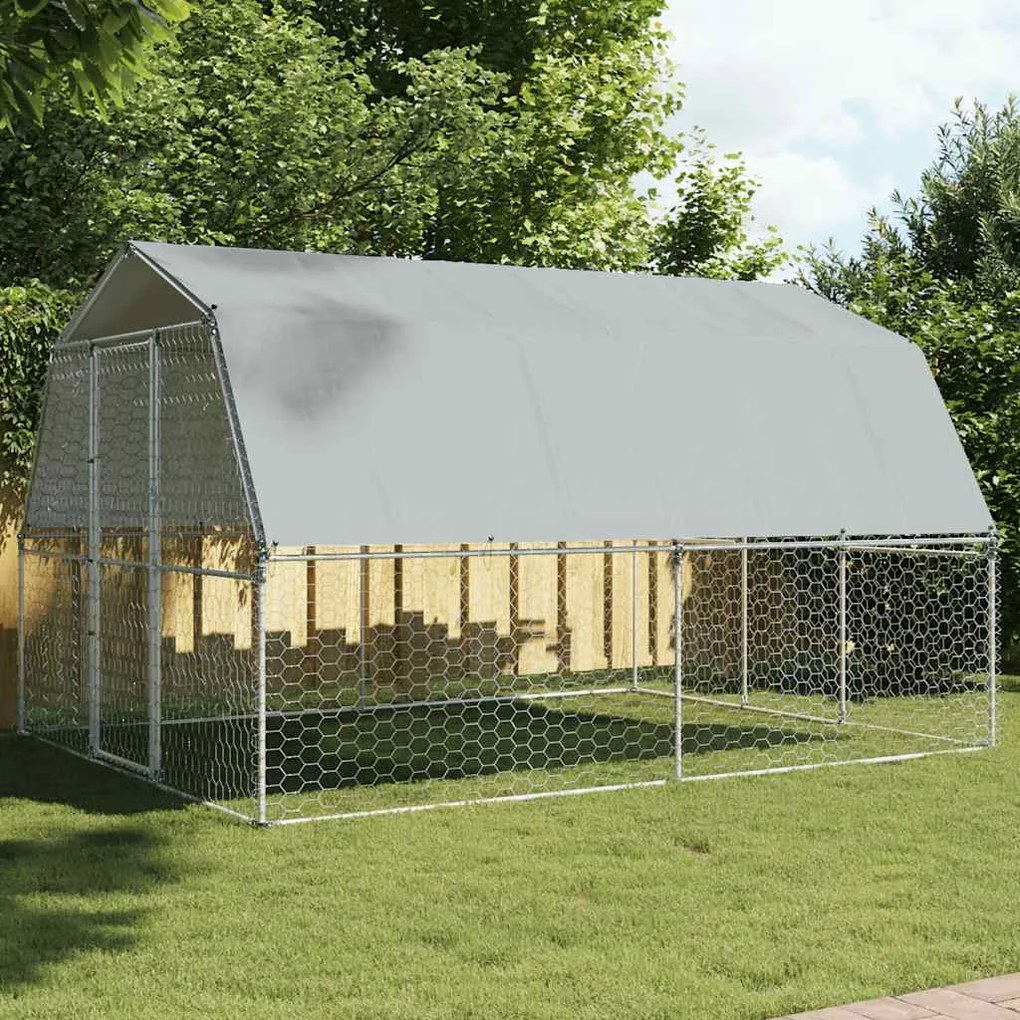 vidaXL Gaiola para cães com telhado e porta aço galvanizado prateado