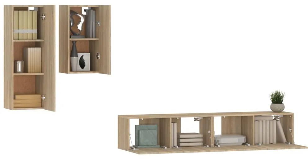 Conjunto móveis de TV 4 pcs madeira processada carvalho sonoma