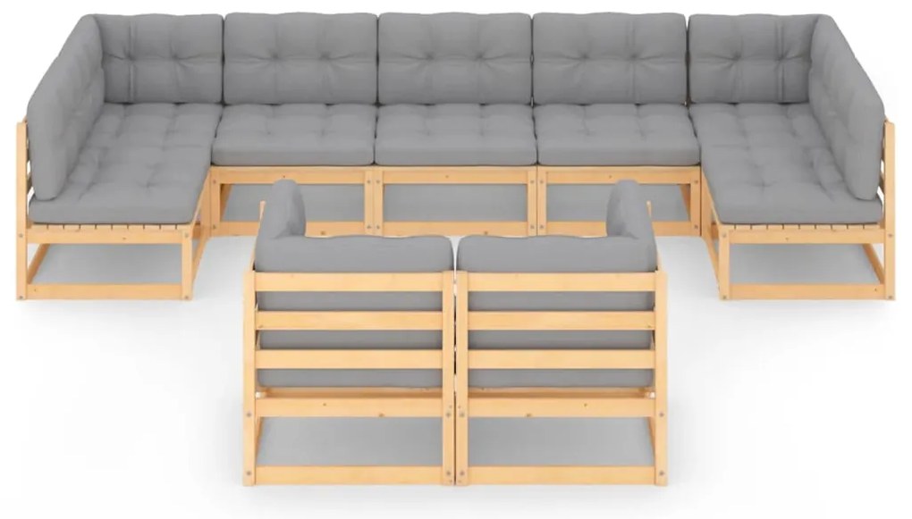9 pcs conjunto lounge de jardim c/ almofadões pinho maciço