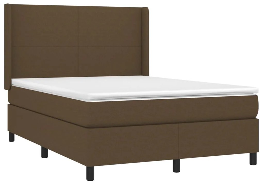 Cama box spring c/ colchão/LED 140x200cm tecido castanho-escuro
