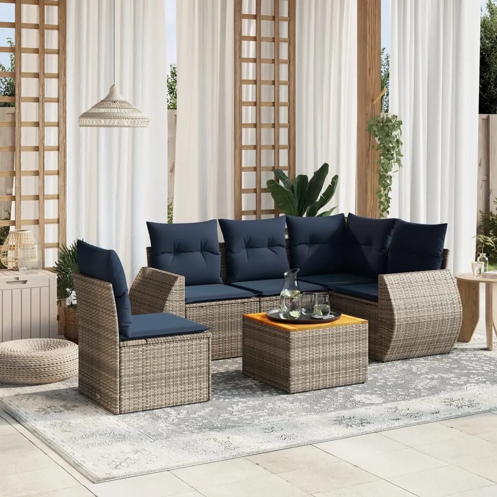 vidaXL 6 pcs conjunto sofás p/ jardim c/ almofadões vime PE cinzento