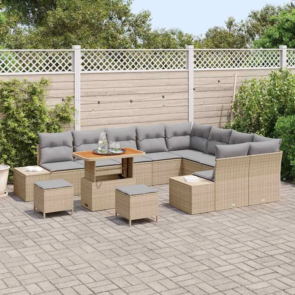 Conjunto de Sofá de Jardim de 12 Peças com Almofadas Bege Rattan Sinté