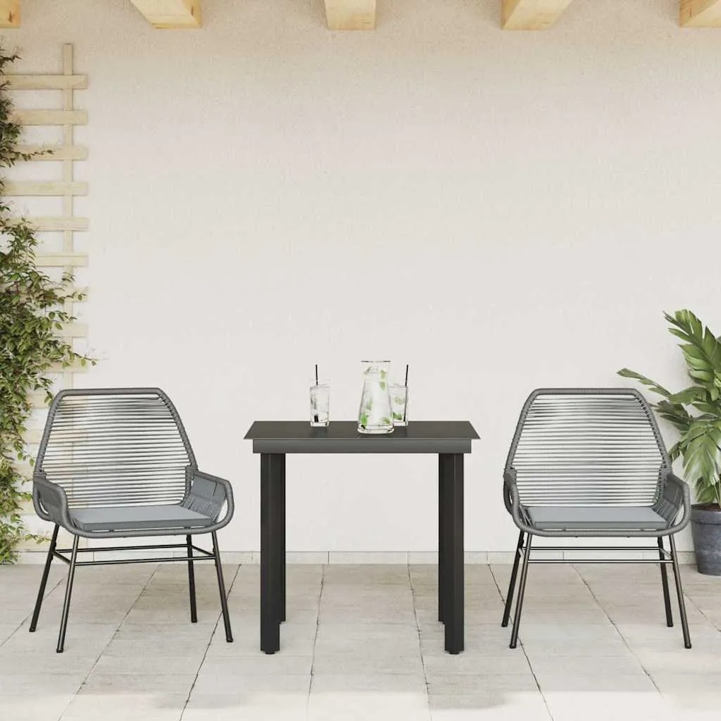Conjunto jantar jardim 3 peças almofadas vidro vime cinzento PE
