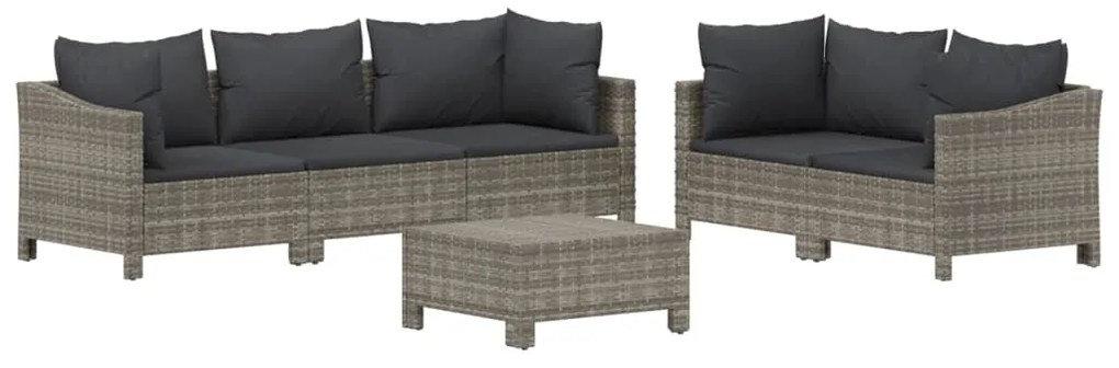 6 pcs conjunto lounge de jardim c/ almofadões vime PE cinzento