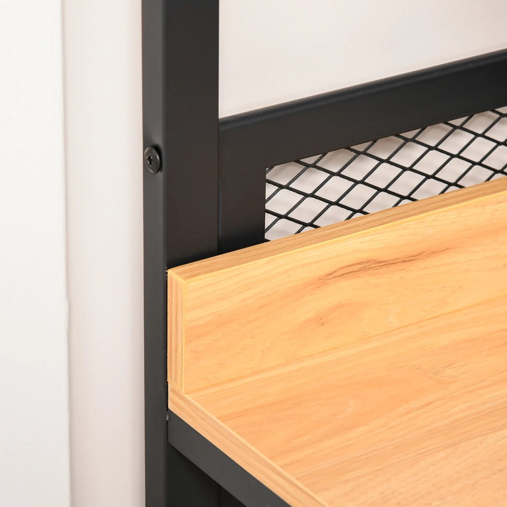 HOMCOM Cabide de entrada 2 em 1 com várias prateleiras e barra para pendurar para corredor Quarto sala de estar 80x40x190 cm Madeira natural preta