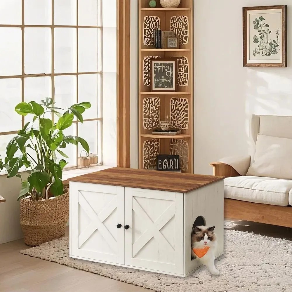 Armário para a caixa de areia com divisória amovível 80 x 53 x 50 cm Castanho-branco com grão