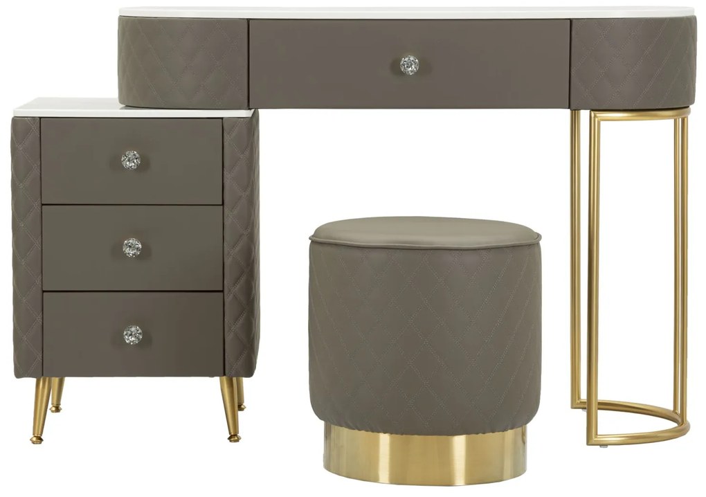 TOUCADOR SHARON COM BANCO 120X40X75 CM (TAMANHO DO BANCO Ø36X39) CINZA E DOURADO