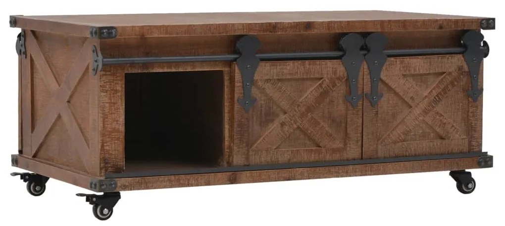 Mesa de centro em madeira de abeto maciça 91x51x38 cm castanho