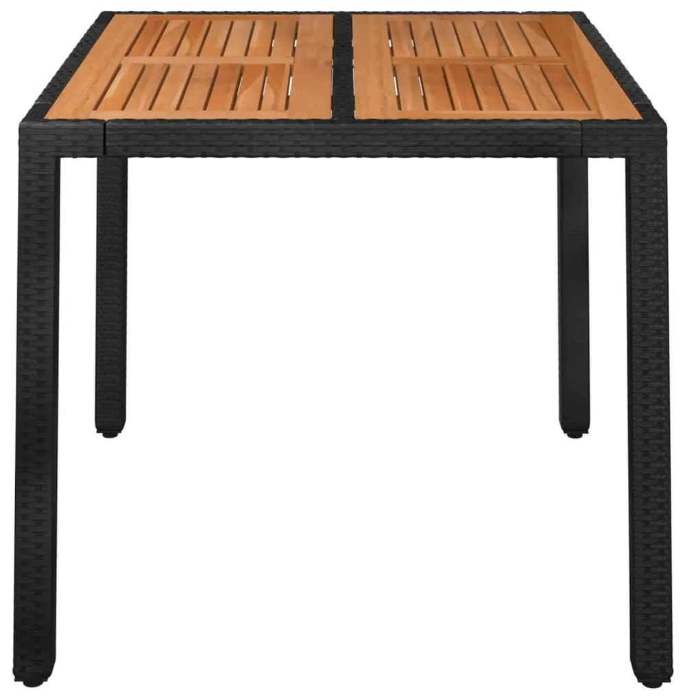 Mesa de jardim com tampo de madeira 90x90x75 cm vime PE preto