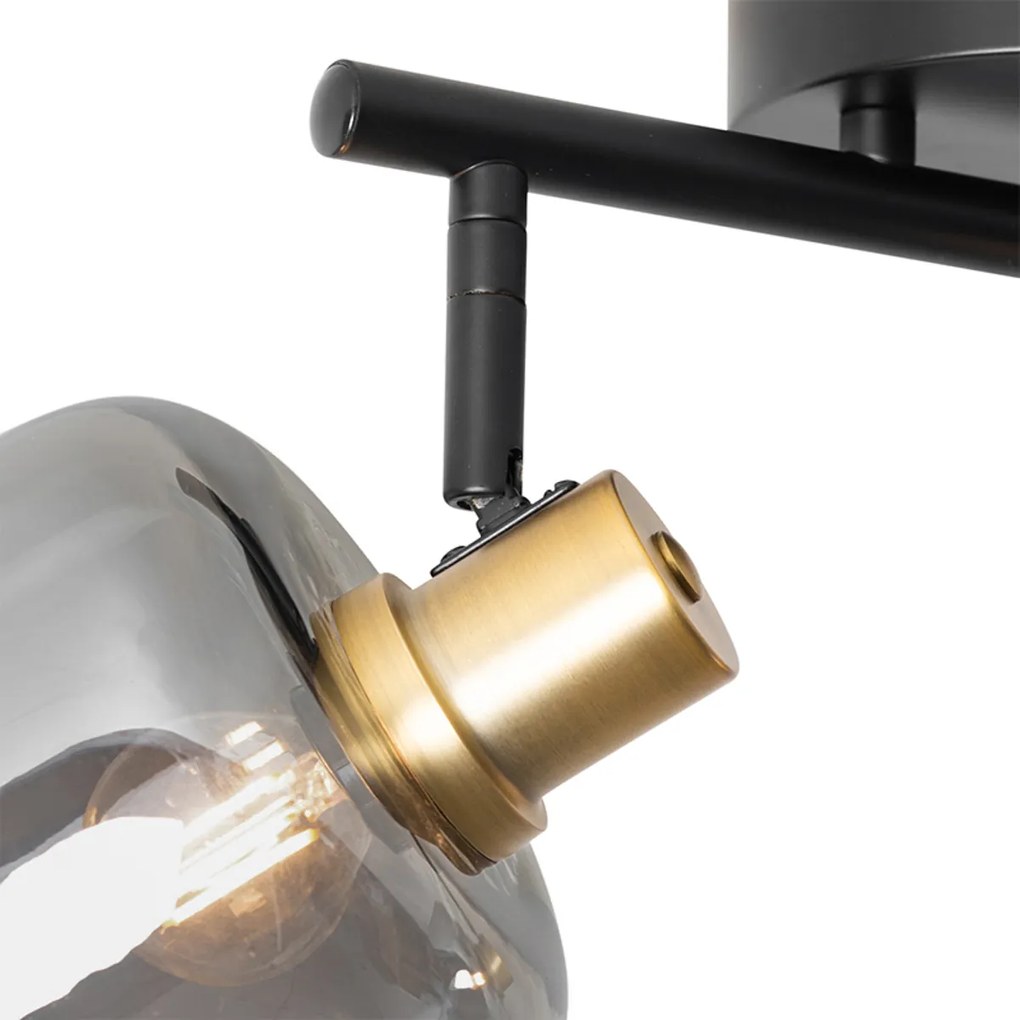 Foco de teto preto com dourado e vidro fumê 2 luzes - Zuzanna