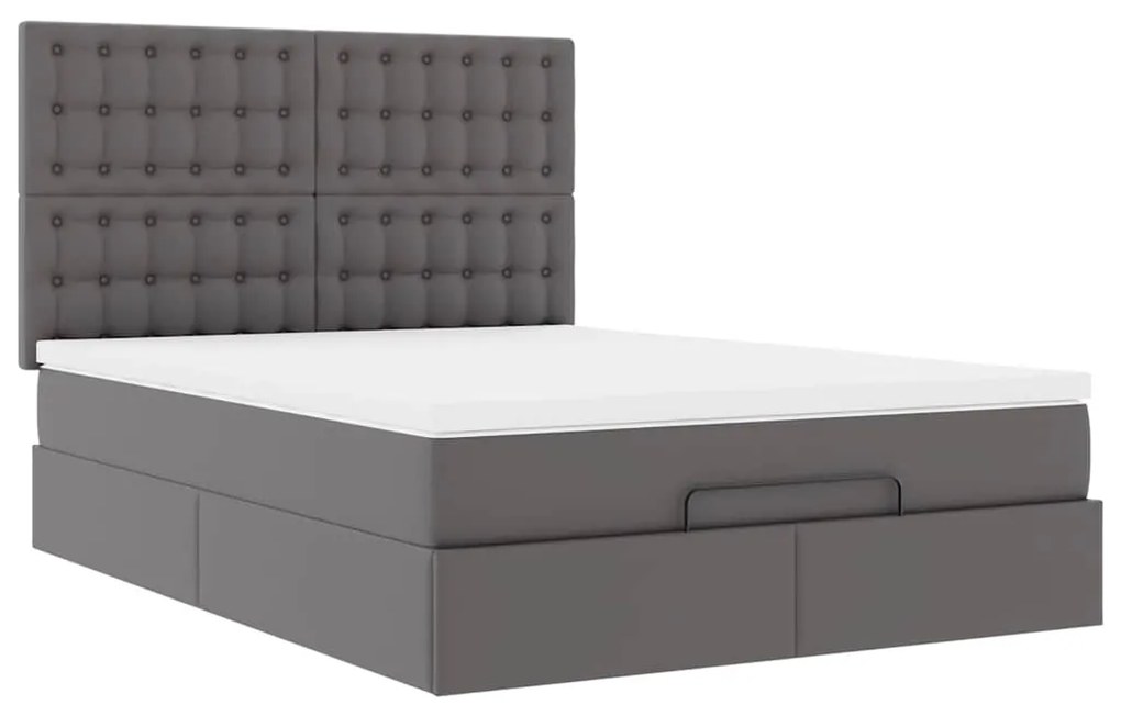 Estrutura de cama otomana com colchão cinza couro falso
