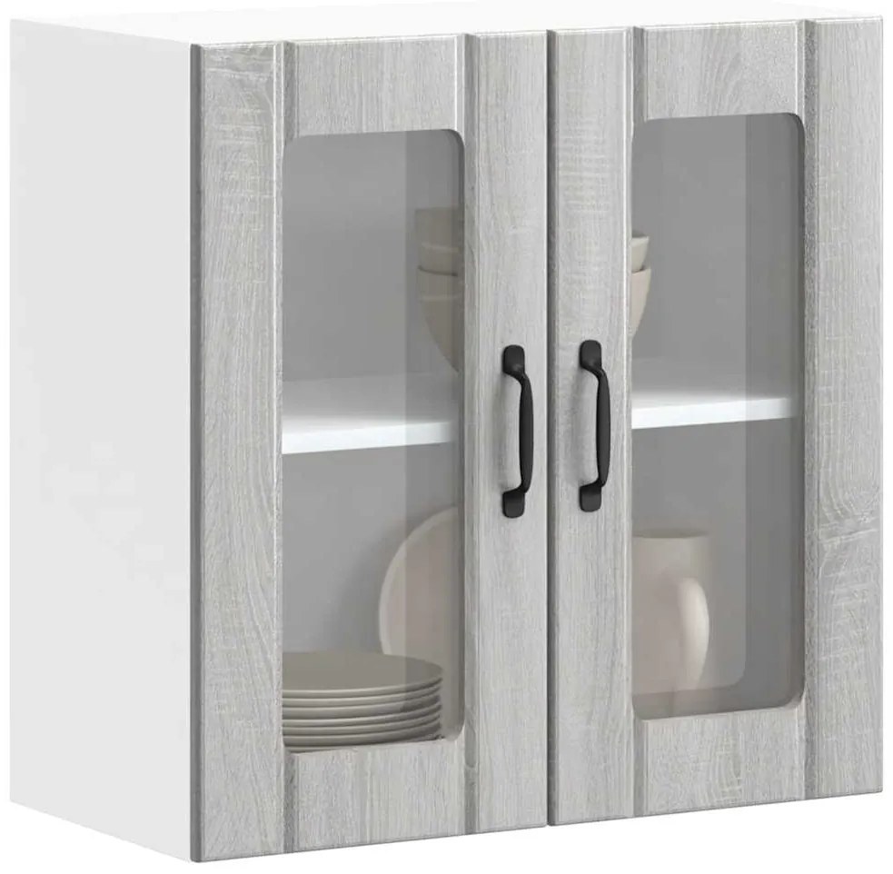vidaXL Armário de parede de cozinha porta vidro Lucca cinza sonoma