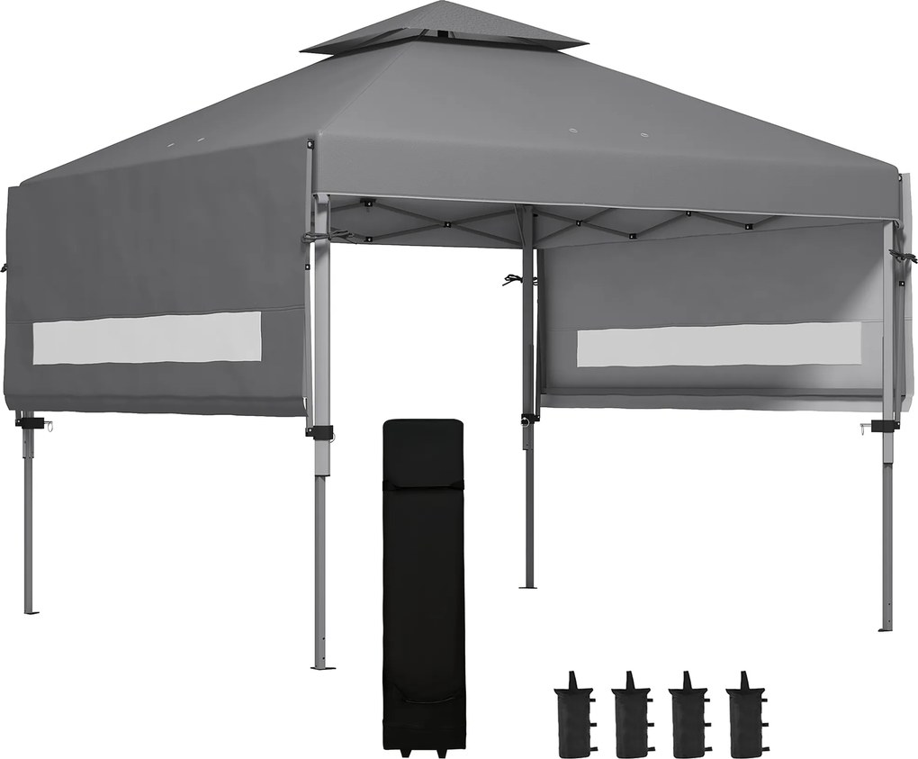 Tenda pop-up dobrável para jardim, 5 x 3 m, em tecido Oxford com 2 paredes ajustáveis, incluindo saco de transporte com Rodas cinzento