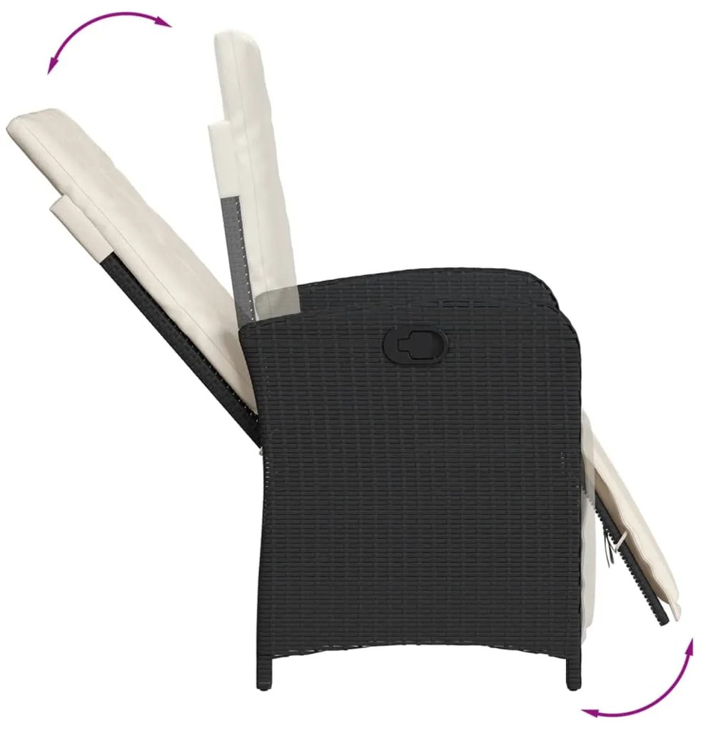 3 pcs conjunto de bistrô com almofadões vime PE preto