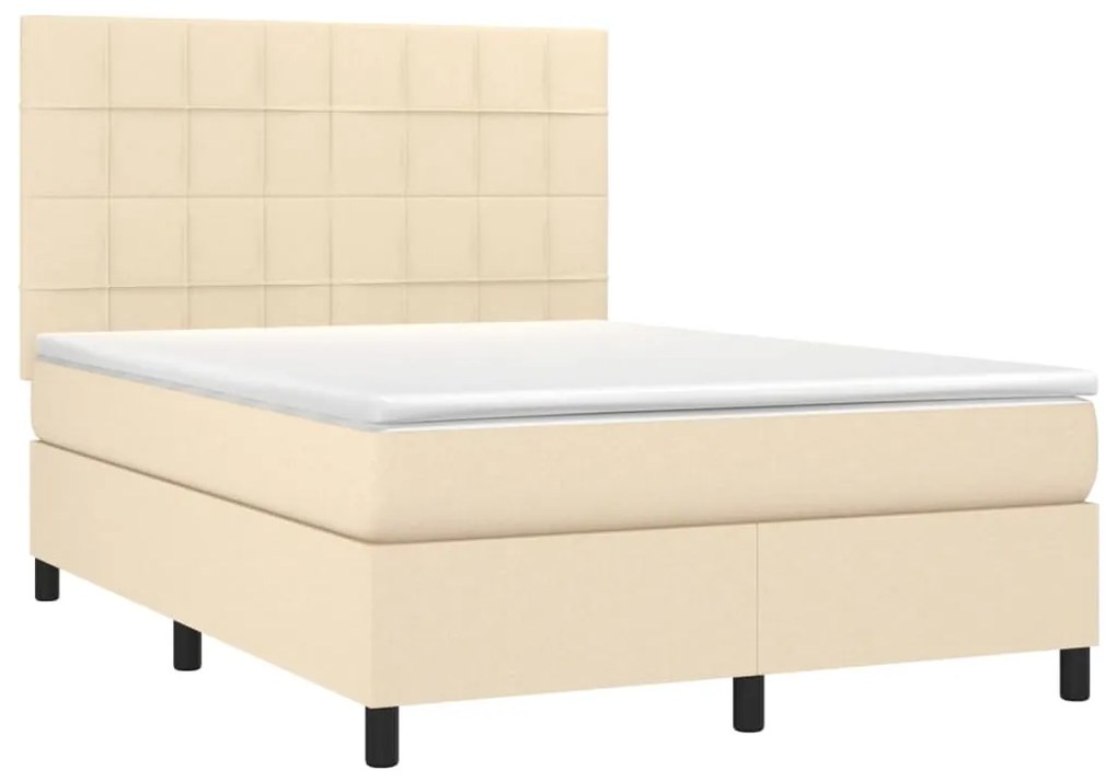 Cama box spring c/ colchão e LED 140x200 cm tecido cor creme