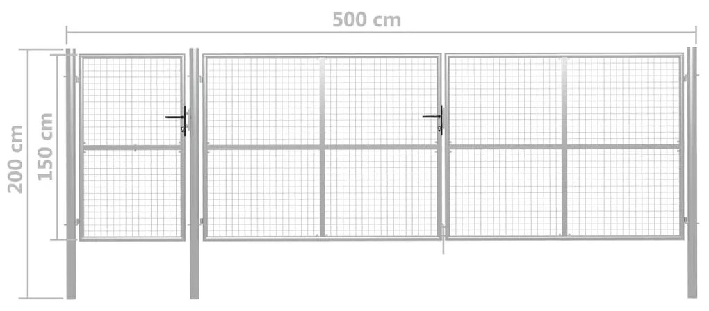 Portão de jardim 500x150 cm aço prateado