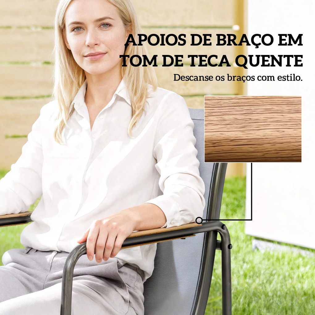 Conjunto de Mesa e Cadeiras de Jardim de 7 Peças com Mesa de Vidro Temperado 6 Cadeiras e Estrutura em Aço Cinza