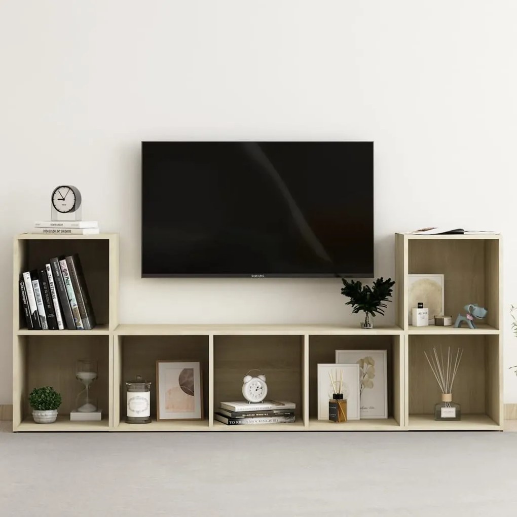 3 pcs conjunto móveis de TV derivados madeira carvalho sonoma