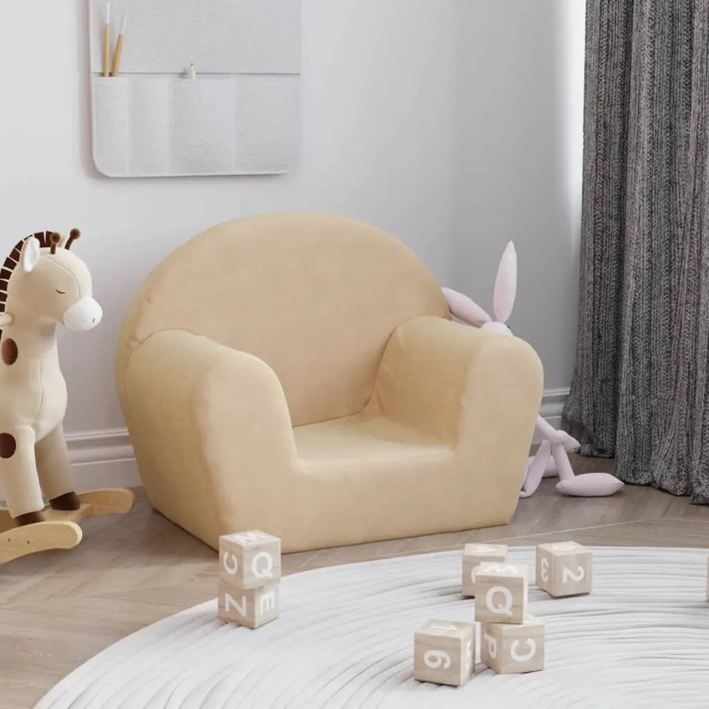 Sofá infantil pelúcia macia cor creme