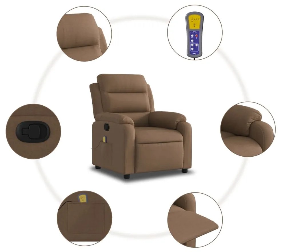 Poltrona de massagens reclinável tecido castanho