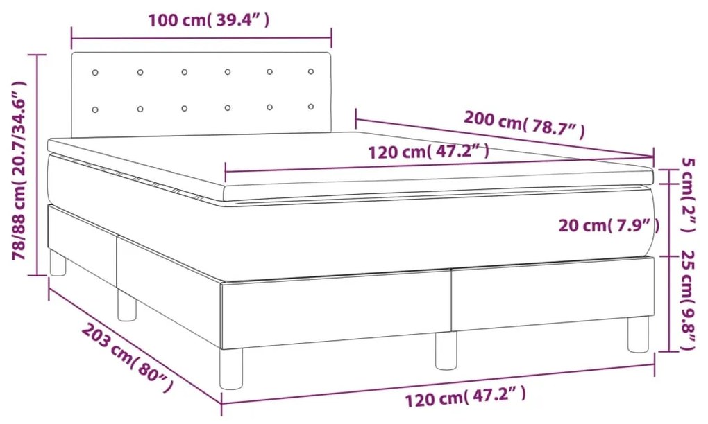 Cama box spring c/ colchão/LED 120x200 cm veludo rosa