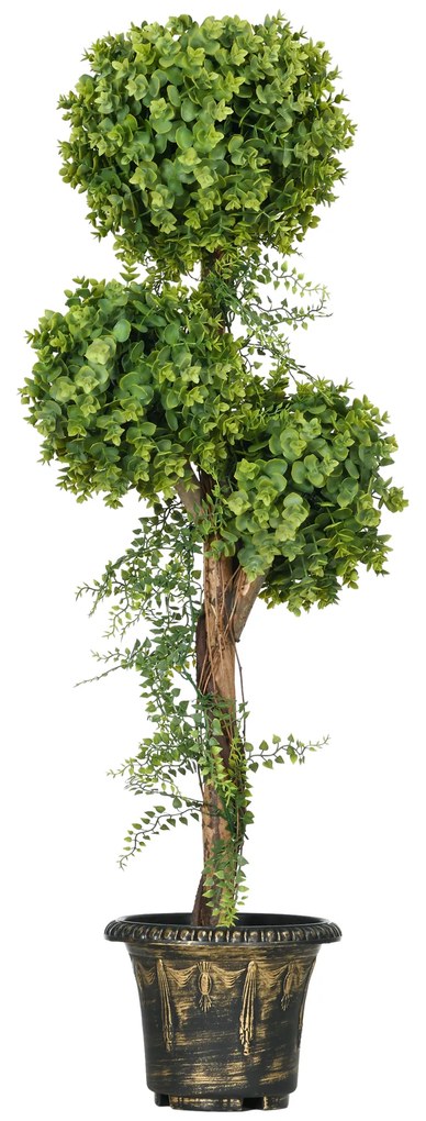 HOMCOM Planta Artificial Árvore Artificial 3 Bolas de Buxo com Vaso de Cimento Interior e Exterior Altura 115 cm | Aosom Portugal