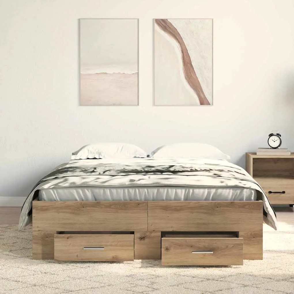 Estrutura de Cama com Gavetas Carvalho Artesanal 120x200 cm Madeira de