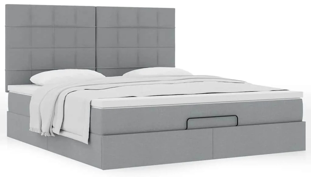 Estrutura cama otomana colchão 160x200 cm tecido cinzento claro